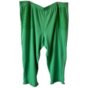 SUSAN GRAVER WEEKEND NWOT Washed French Terry Crop Pants Green Size 2X Petite